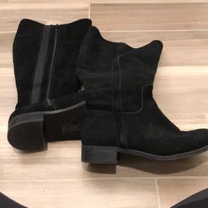 Knee high wide calf black suede boots